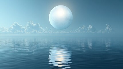 Ethereal Moon-like Orb Casting Gentle Reflections on Calm Ocean Waters