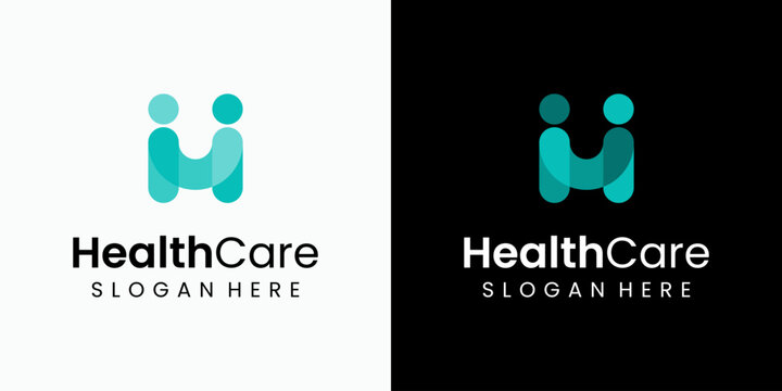 Vector logo design of two people shaking hands in modern, simple, clean and abstract style. Icon for business, health care, coaching and personal branding.