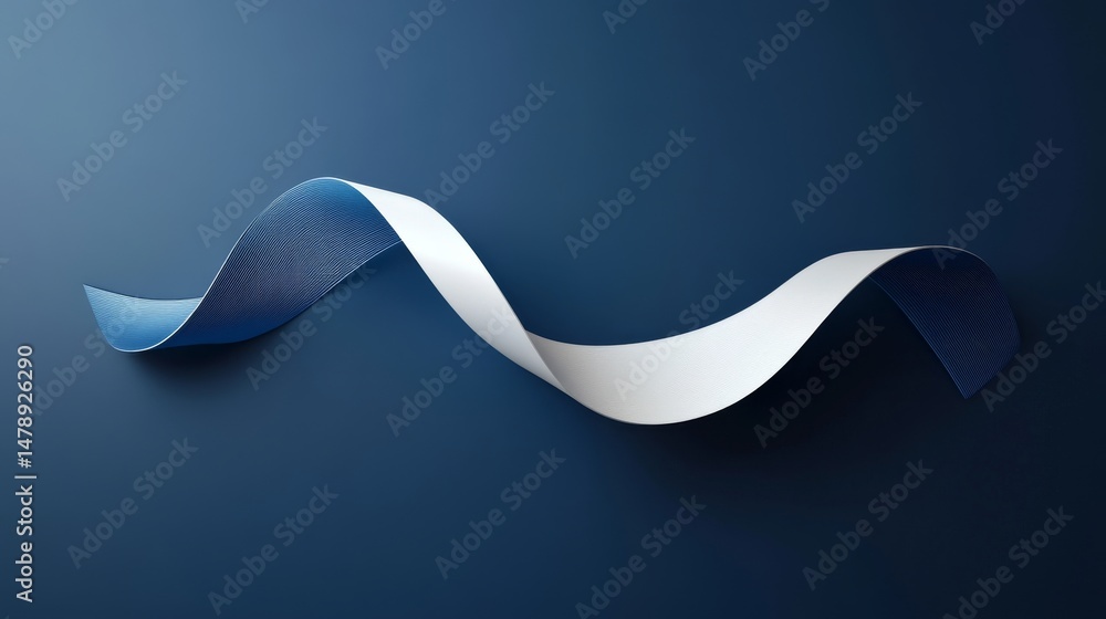 Aufkleber 3d abstract ribbon-like shape, flowing in the center of an all-dark blue background, with blue and w