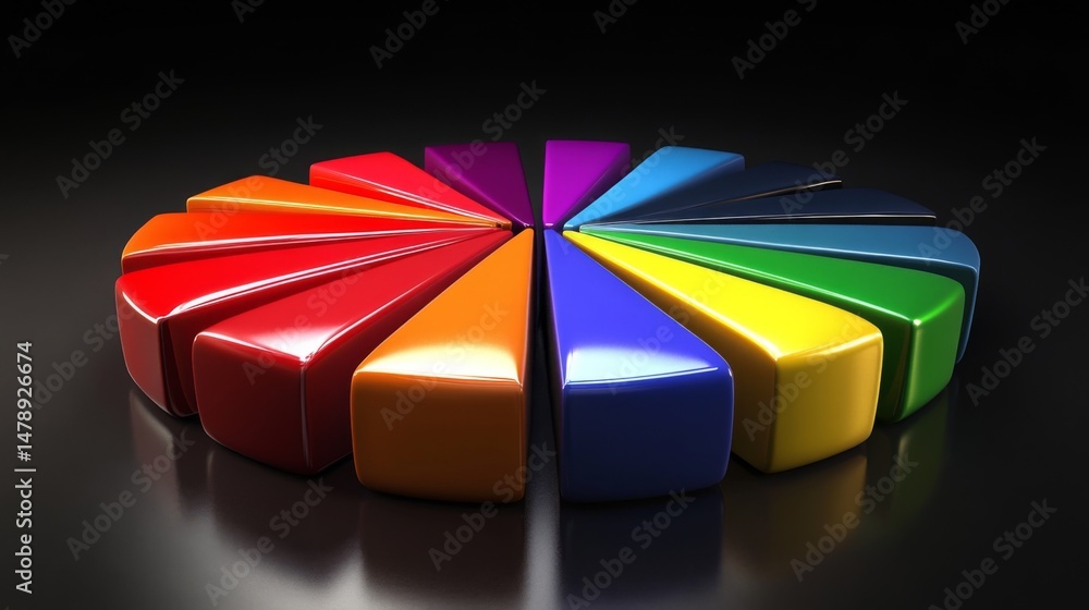 Leinwandbilder a glossy d pie chart with bold colors and metallic details, each slice illuminated, creating a luxur