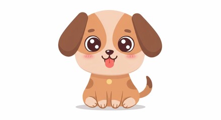 A cute cartoon puppy sitting, looking happy.