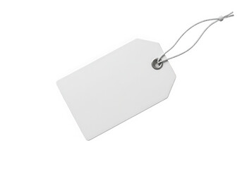Blank white tag with string for price isolated on transparent background