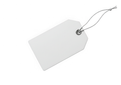 Blank white tag with string for price isolated on transparent background