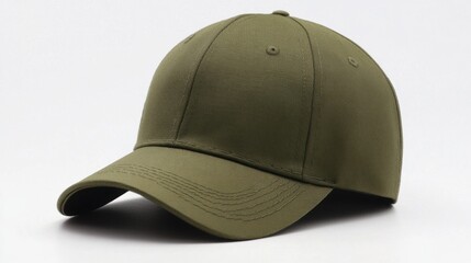 Fototapeta premium Olive Green Baseball Cap Close Up Studio Shot on White Background Headwear Fashion Accessory Apparel Sportswear Style
