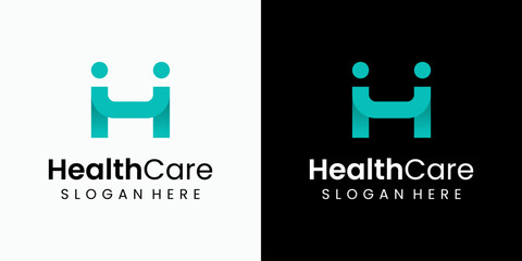 Vector logo design of two people shaking hands in modern, simple, clean and abstract style. Icon for business, health care, coaching and personal branding.