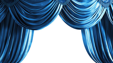Elegant blue velvet stage curtains with draped folds