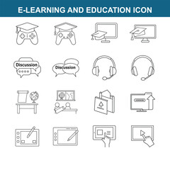 e-learning and education icon line art on white background 