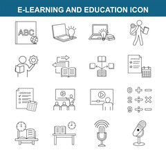 e-learning and education icon line art on white background 