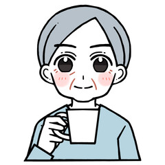 コップを持つ微笑む老人男性のイラスト