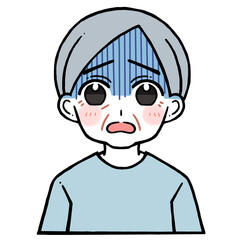 困り顔の青い顔の老人男性のイラスト