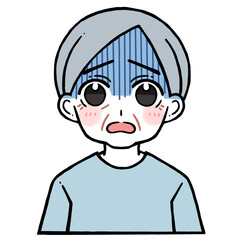 呆れる青い顔の老人男性のイラスト