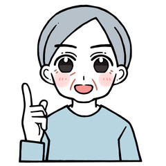 人差し指を立てる笑い顔の老人男性のイラスト