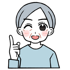 ウインクしながら人差し指を立てる老人男性のイラスト