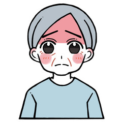 顔の赤い悲しむ老人男性のイラスト