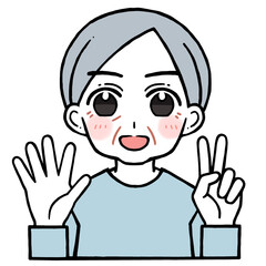 7を出す老人男性のイラスト