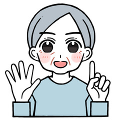 6を出す老人男性のイラスト