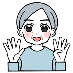 9を出す老人男性のイラスト