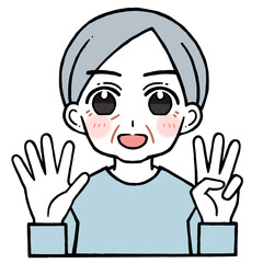 8を出す老人男性のイラスト