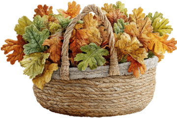 beautiful basket filled with vibrant fall leaves showcases essence of equinox festival, celebrating nature colors