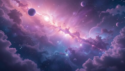 Obraz premium Celestial Dream: A Journey Through a Lavender Nebula