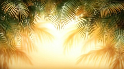 Fototapeta premium Tropical Paradise Sunset Palm Tree Leaves Background