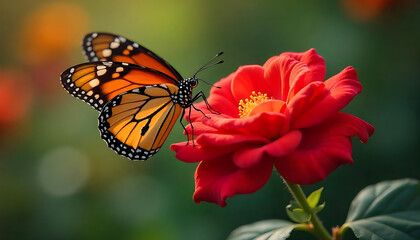 a beautiful lush flower and buterfly