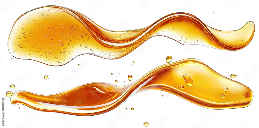 Poster two flowing streams of honey on a transparent background