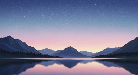Fototapeta premium Serene Mountain Lake at Sunset with Starry Sky Reflection