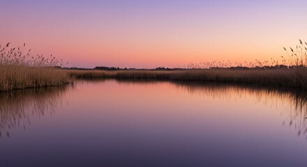 Fototapeta premium Serene Sunset over Calm Water A Peaceful Landscape Photograph