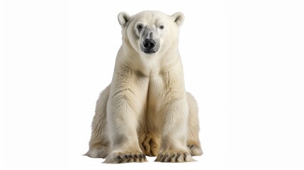 Obraz premium Polar bear, full shot, seated, against white background. Powerful, robust, and majestic creature