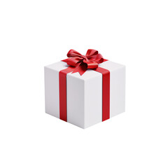 Obraz premium White gift box wrapped with red ribbon and bow present isolated on black background