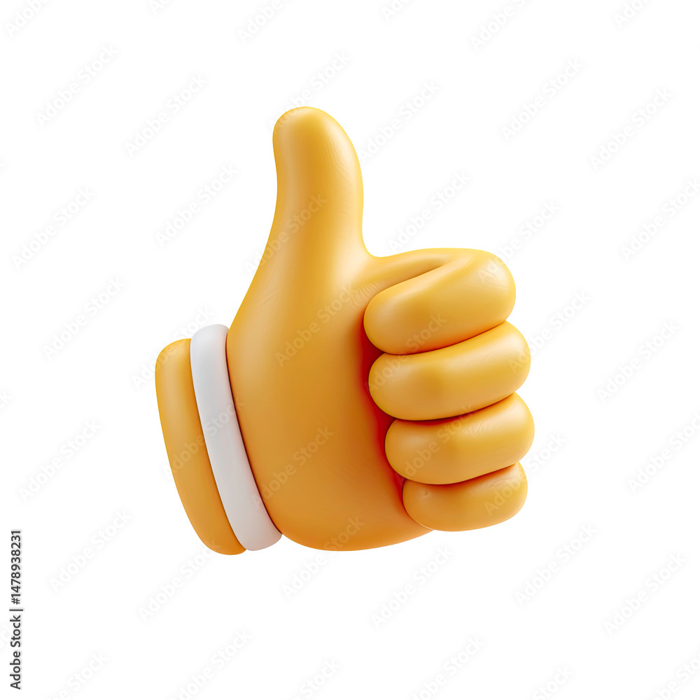 Poster 3d render of a thumbs up gesture on transparent background