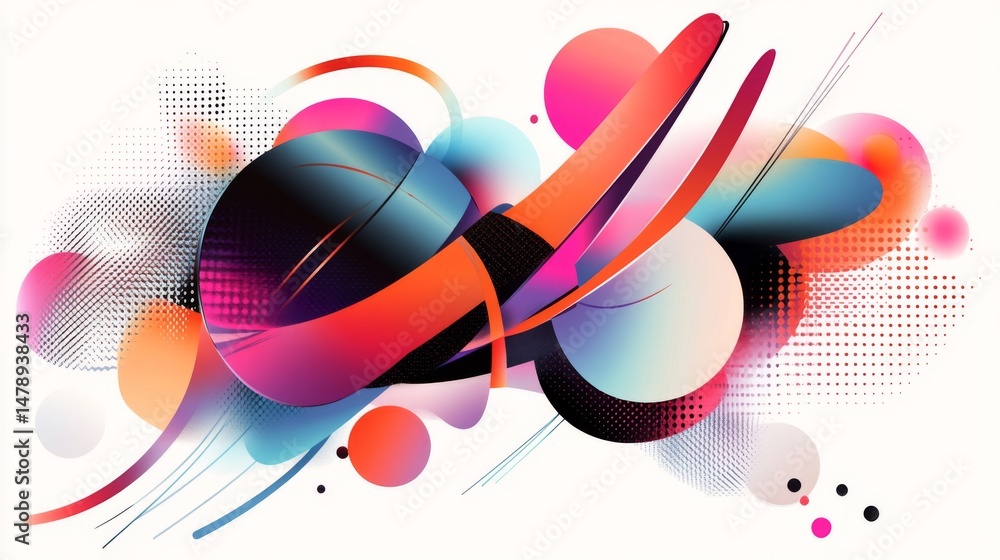 Aufkleber colorful abstract digital shapes with layered geometric forms and gradients, creating a vibrant and 