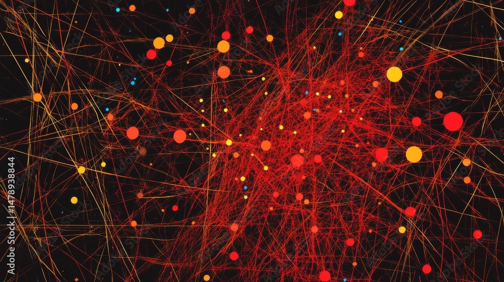 Aufkleber Digital abstract composition with a network of colored lines and dots on a dark background, representing data flow and connectivity