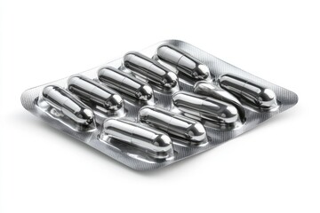 Silver Capsule Pack Shiny Pills for a Healthy Life with Medicine Concept.
