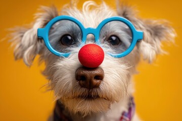 Dog Wearing Glasses and a Clown Nose