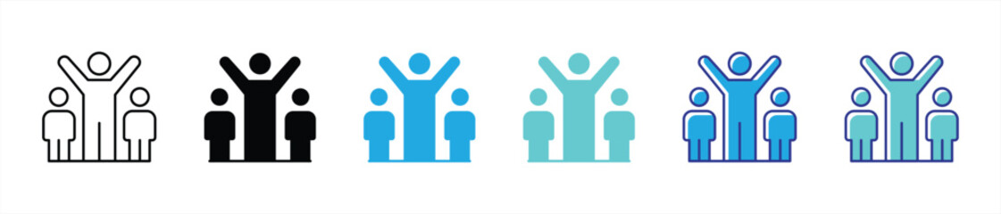 celebrating icon set. contain success, teamwork, collaboration, achievement in modern communities thin line and color style icon symbol sign. vector illustration