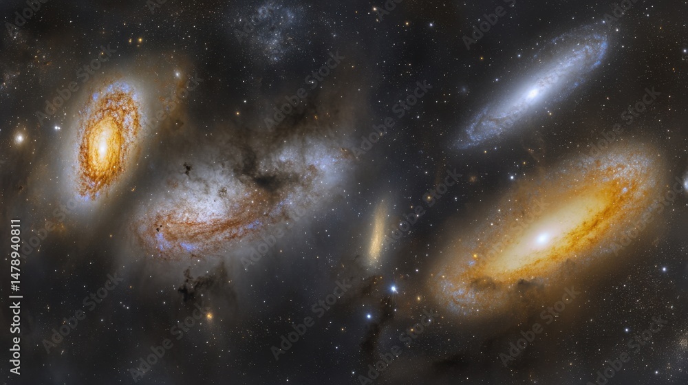Aufkleber deep space image of multiple galaxies displaying spiral arms and stellar dust clouds from earth pers