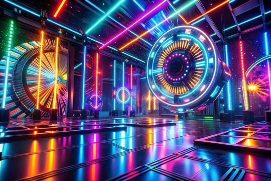 Colorful motion elements with neon led illumination