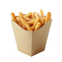 French fries in paper container isolated on transparent background