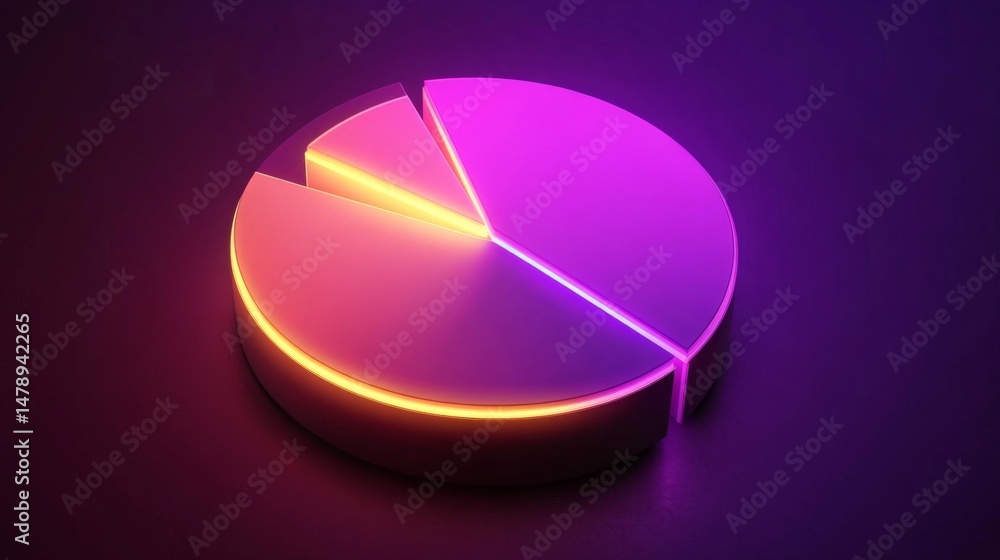 Leinwandbilder perspective view of a d pie chart with glowing edges and neon-colored sections, floating on a dark b