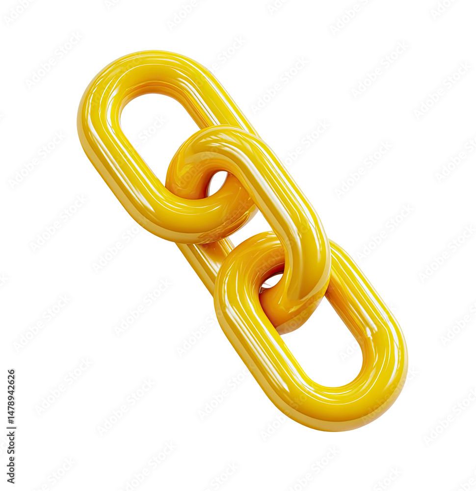 Poster shiny yellow chain links on transparent background 3d render