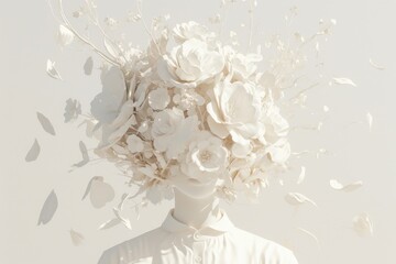 White floral head, serene, minimalist