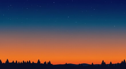Fototapeta premium Serene Sunset Landscape Silhouette of Trees Against a Vibrant Twilight Sky