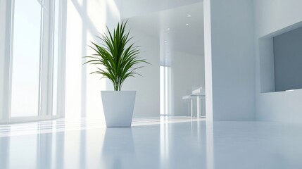 Modern, minimalist interior with a plant