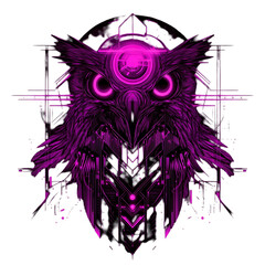 Obraz premium Futuristic digital owl art abstract design graphic illustration neon colors close-up technology concept