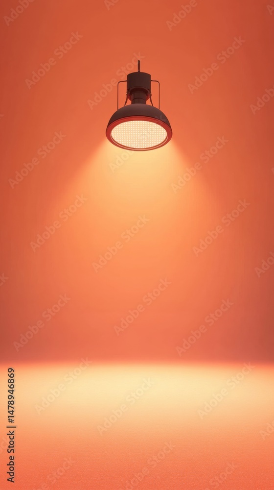 Poster studio spotlight illuminating empty space on peach background overhead shot for product placement or