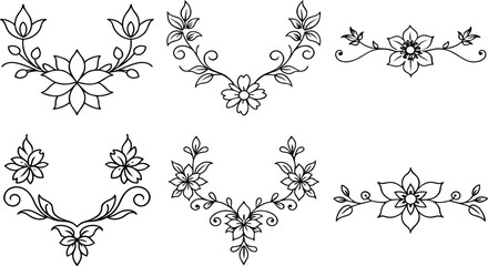 Set of floral outline vector illustration, line art
