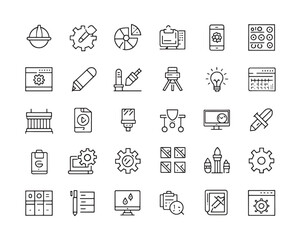 Editable line art icon collection for design and development steps