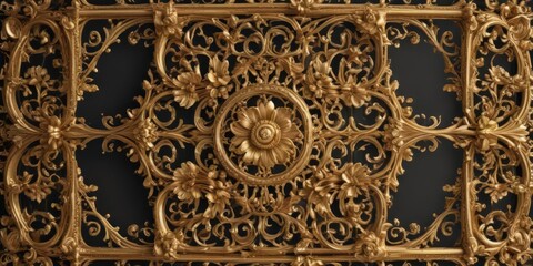 Obraz premium Intricate gold filigree scroll frame, vintage floral details , decor, elegant, border